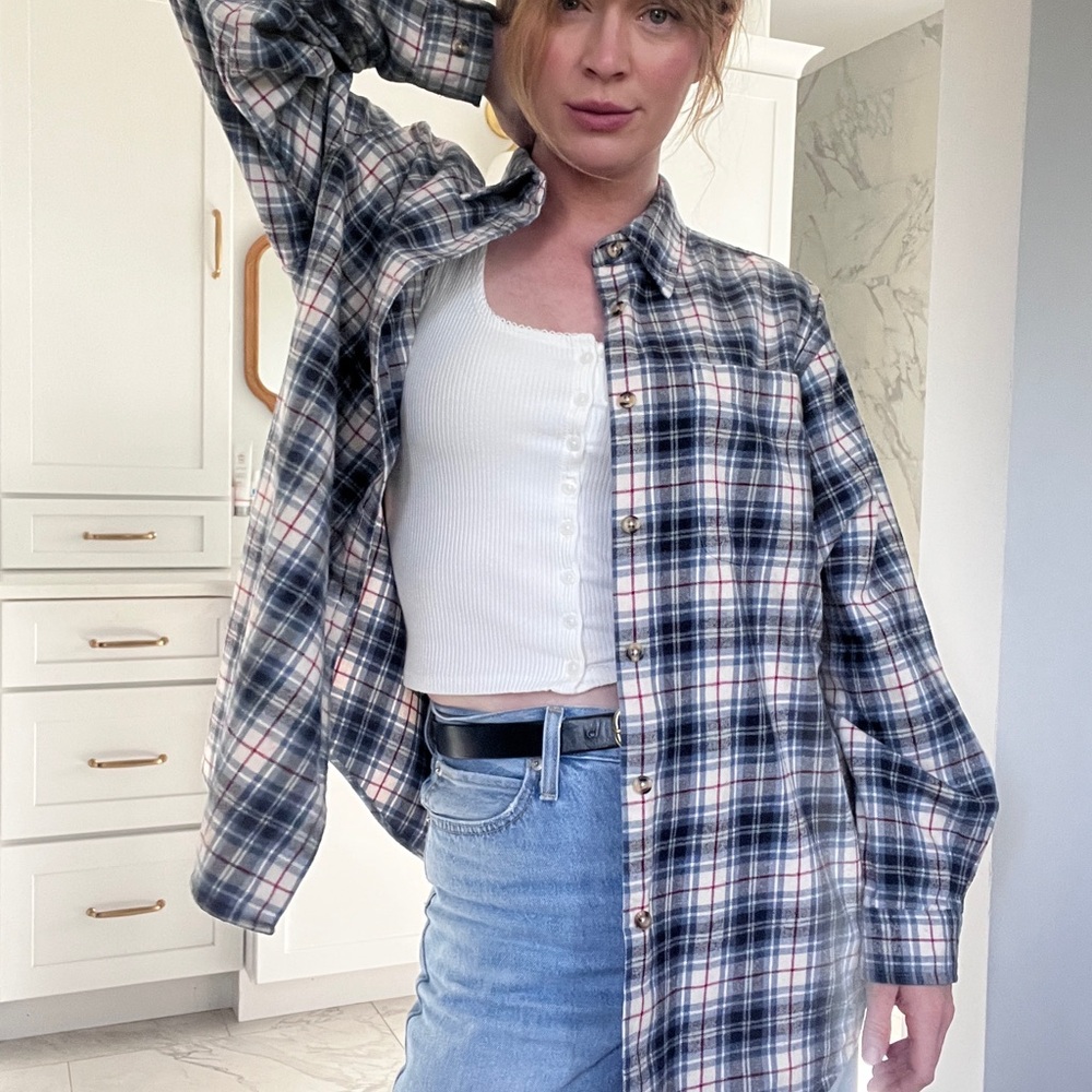 90s vintage Eddie Bauer Blue Plaid Button Down Shirt